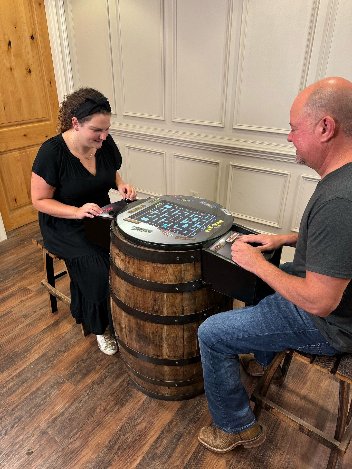 Bourbon Barrel Arcade Table- 60 Retro 8 bit Games Included