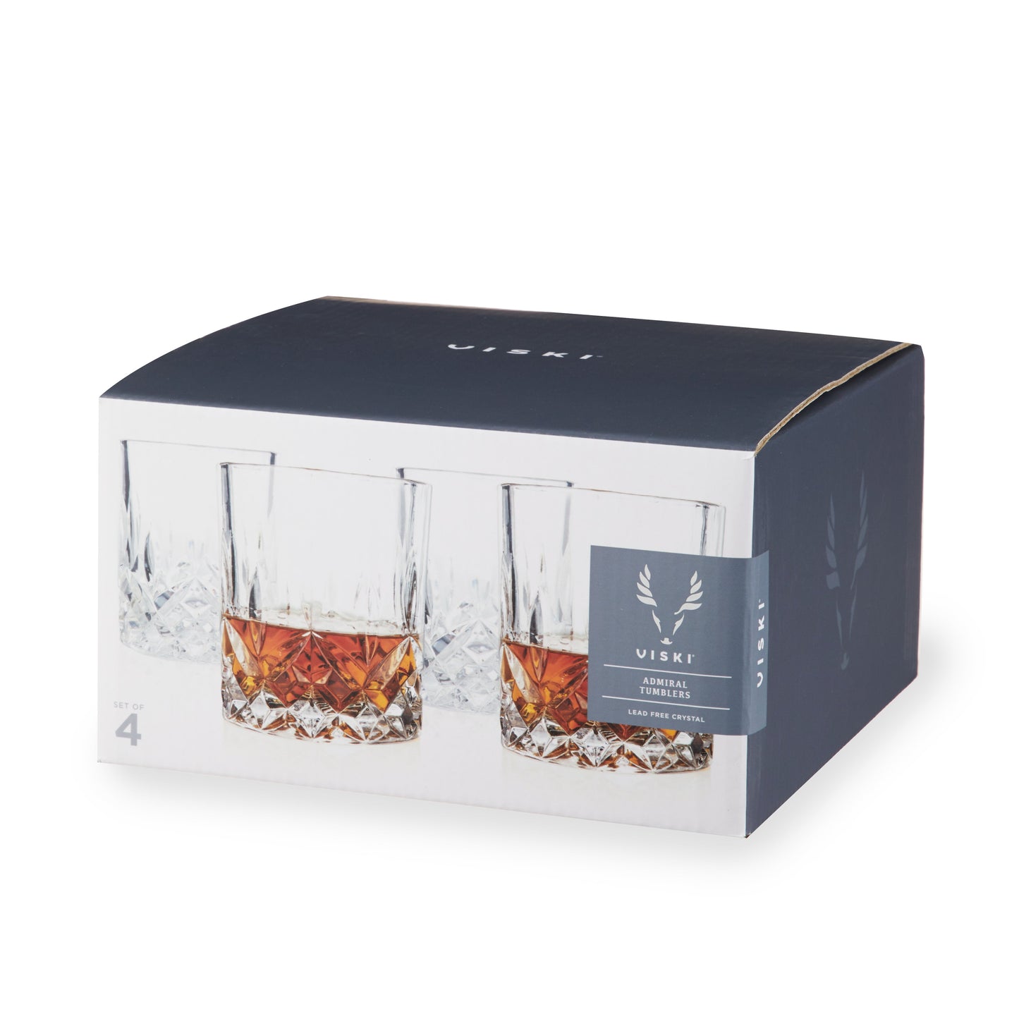 Two whiskey glasses in a box on a white background